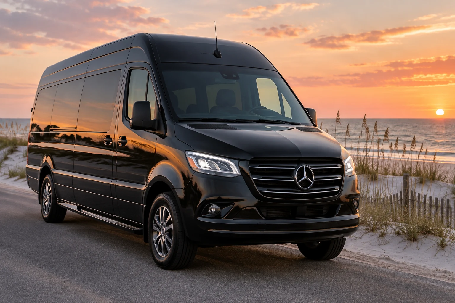 Mercedes Sprinter Van in a coastal setting